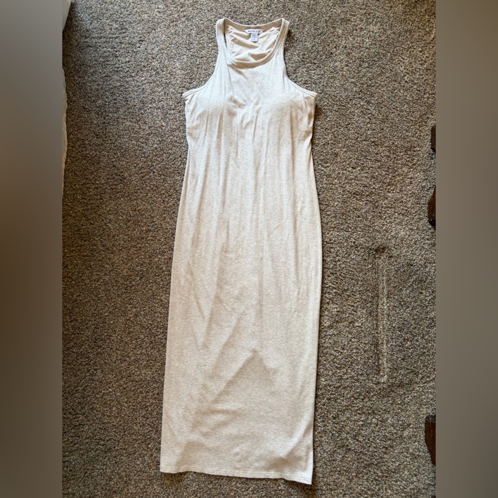Athleta Viral Rib Dress w built in bra. Cream Maxi Dress